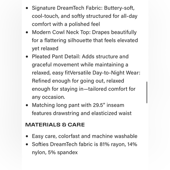 Softies DreamTech Mock Neck with Pleated Pant in Almond- Size M - New With Tags - Picture 6 of 7